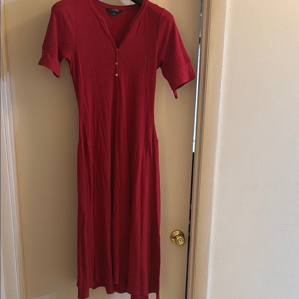 Polo by Ralph Lauren Red Sheath Midi Dress V-neck Short Sleeve